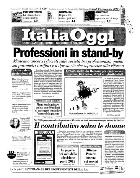 Italia oggi : quotidiano di economia finanza e politica